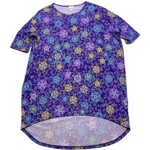 LuLaRoe Irma Purple Green Abstract‎ Star High Low Tunic Top Sz Small NEW